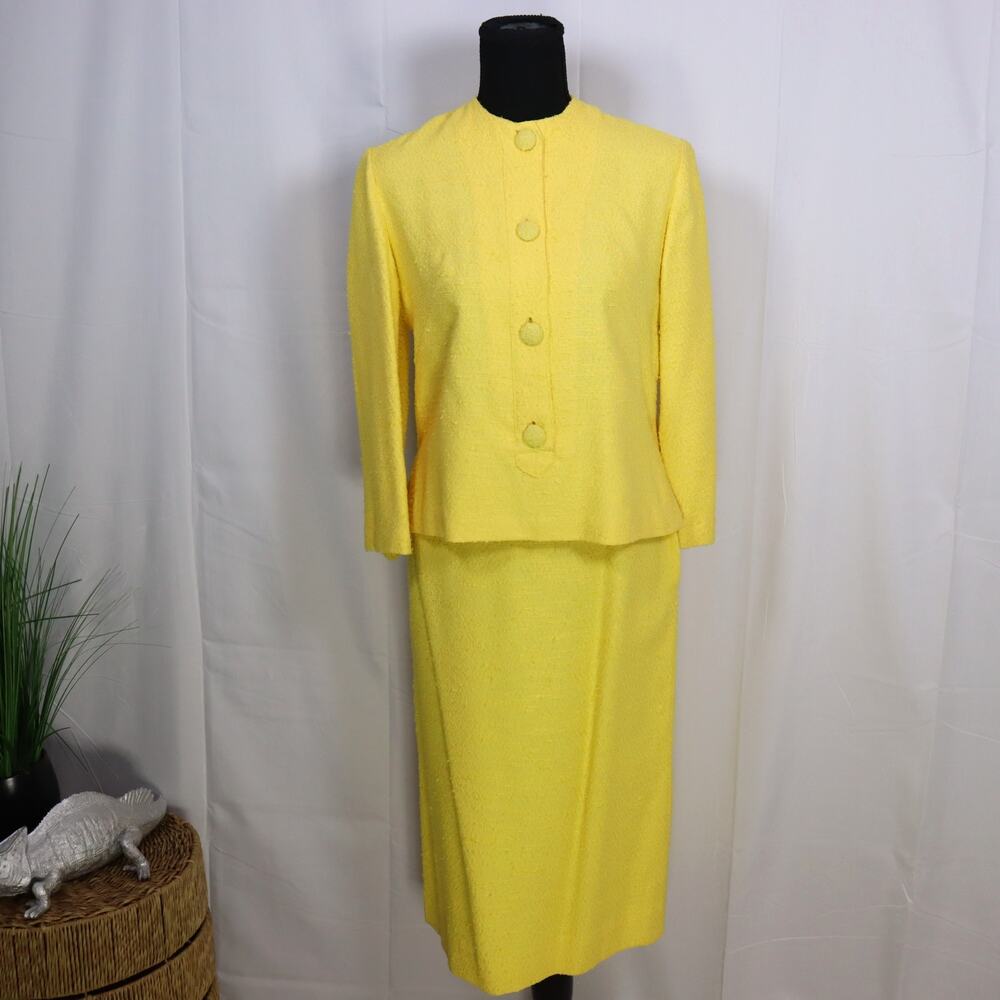 Vintage Handmade Yellow Skirt Suit 2pc‎ Textured Set S